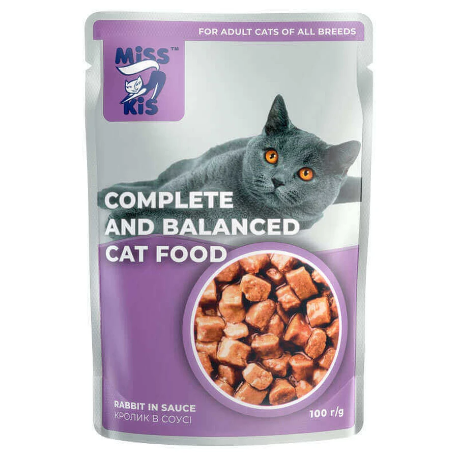 Miss Kis Rabbit in Sauce - Вологий корм з кроликом для дорослих котів (шматочки в соусі); 100 г: ціни та характеристики