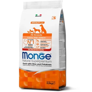 Monge Natural Superpremium All breeds Puppy and Junior Monoprotein - Сухий монопротеїновий корм з качкою, рисом та картоплею для цуценят всіх порід; 2,5 кг