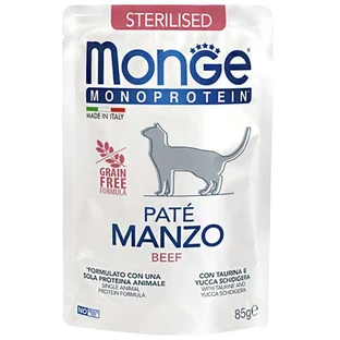 Monge Pate Beef Adult Sterilized Cat – Вологий монопротеїновий корм із яловичиною для дорослих стерилізованих котів (паштет); 85 г