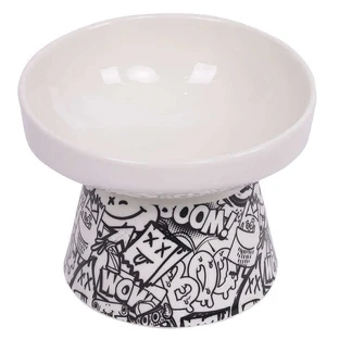 M-Pets (М-Петс) Urbanstyle Tilt'd Raised Ceramic Bowl - Поднятая керамическая чаша для животных; 350 мл (Черный / Белый)