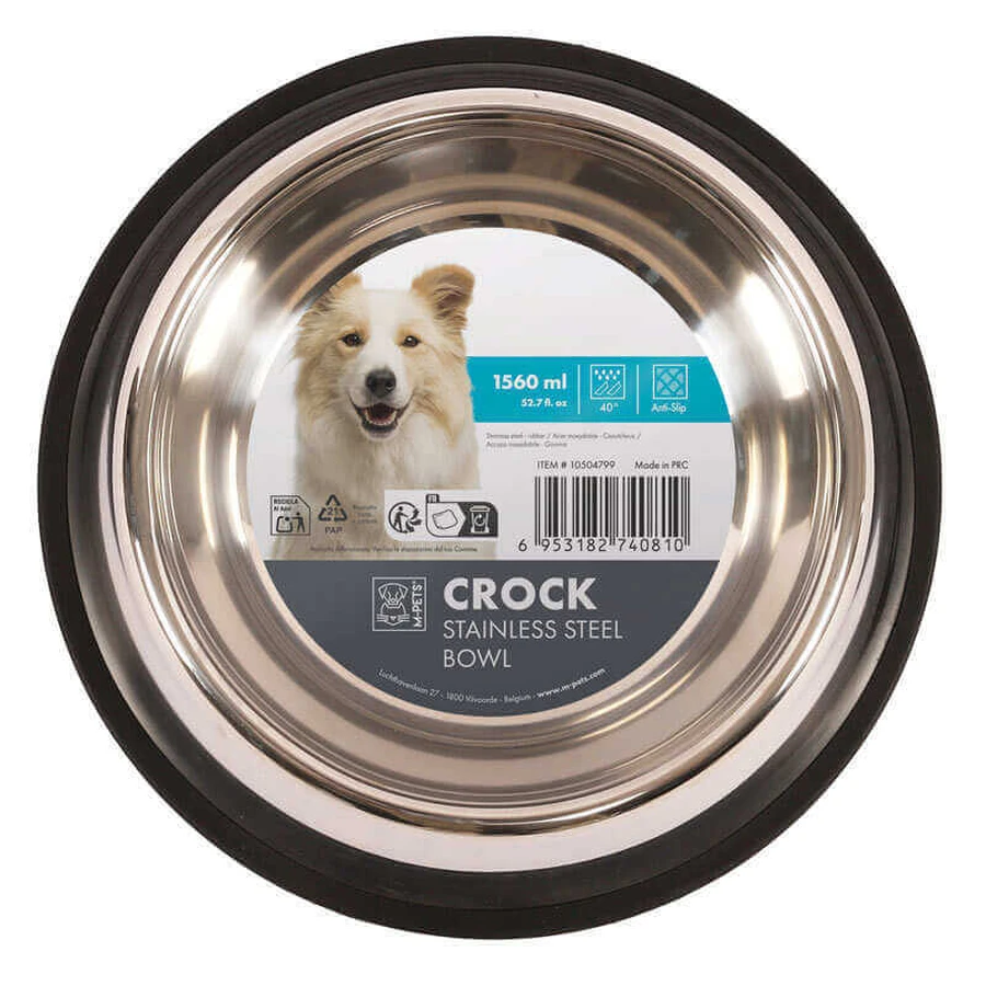 M-Pets Crock Bowl - Металлическая миска с нескользящей основой для собак и кошек; 1560 мл: цены и характеристики
