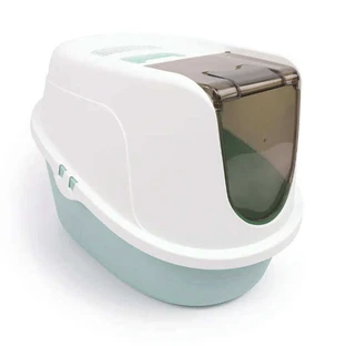 M-Pets Eco Tima Cat Litter Box – Закритий туалет з фільтром для котів; М / 52,3х39,7х38 см (Зелений / Білий)