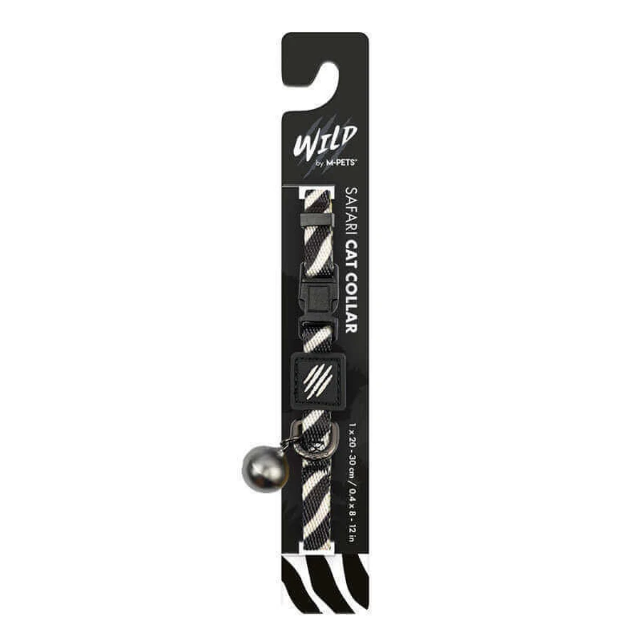 M-Pets Wild Safari Cat Collar - Регулируемый ошейник с принтом сафари и звоночком для кошек; 1х20-30 см (Черный / Белый): цены и характеристики