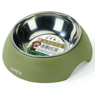 M-Pets Eco Bamboo Bowl - Миска 2в1 из бамбука и нержавеющей стали для кошек; 190 мл (Оливковый)