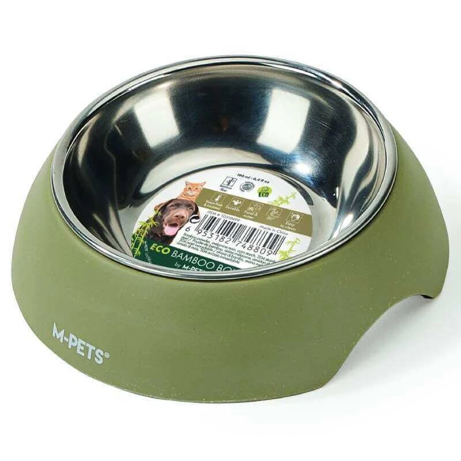 M-Pets Eco Bamboo Bowl - Миска 2в1 из бамбука и нержавеющей стали для кошек; 190 мл (Оливковый): цены и характеристики