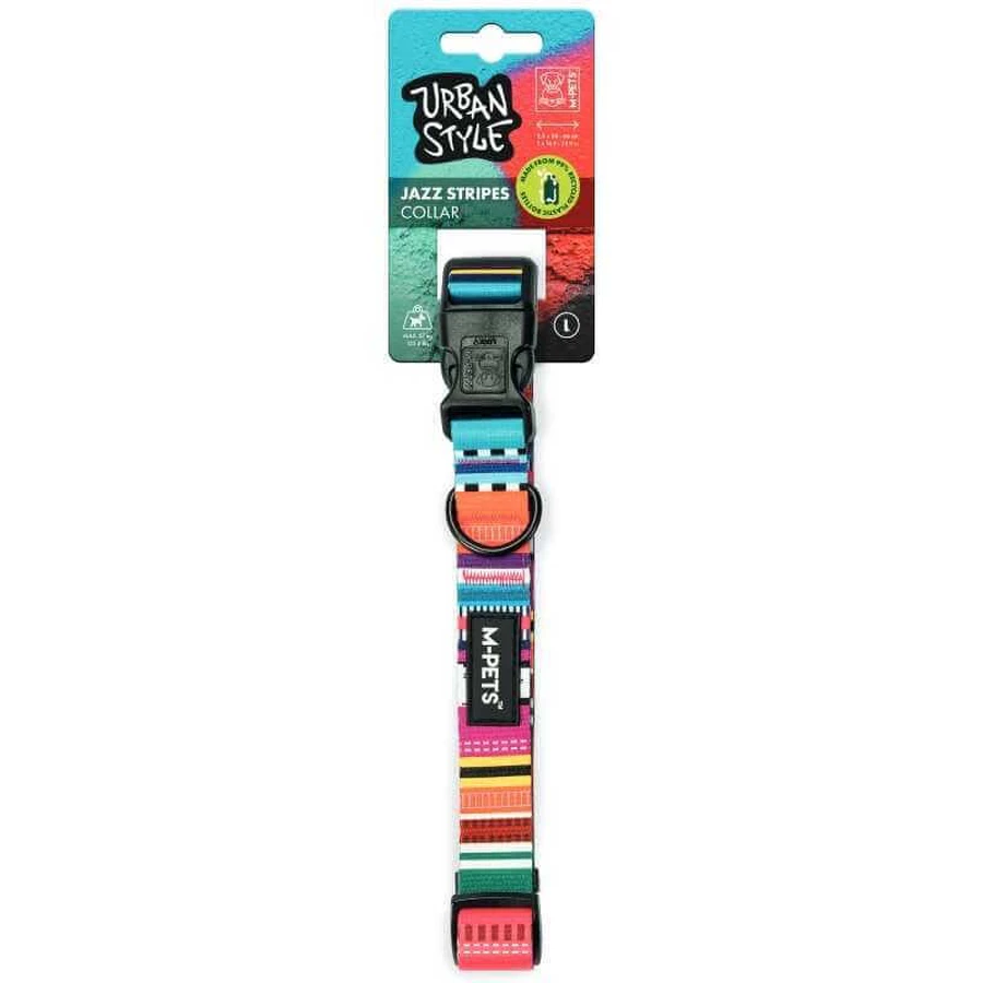 M-Pets Urban Style Jazz Stripes Dog Collar - Ошейник с принтом полоски для маленьких, средних и крупных пород собак; L/2,5x38-66 см (Разноцветный): цены и характеристики