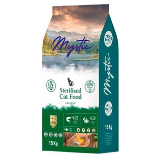 Mystic (Містік) Sterilised Cat Food Salmon - Низькозерновий сухий корм з лососем для дорослих стерилізованих котів; 15 кг