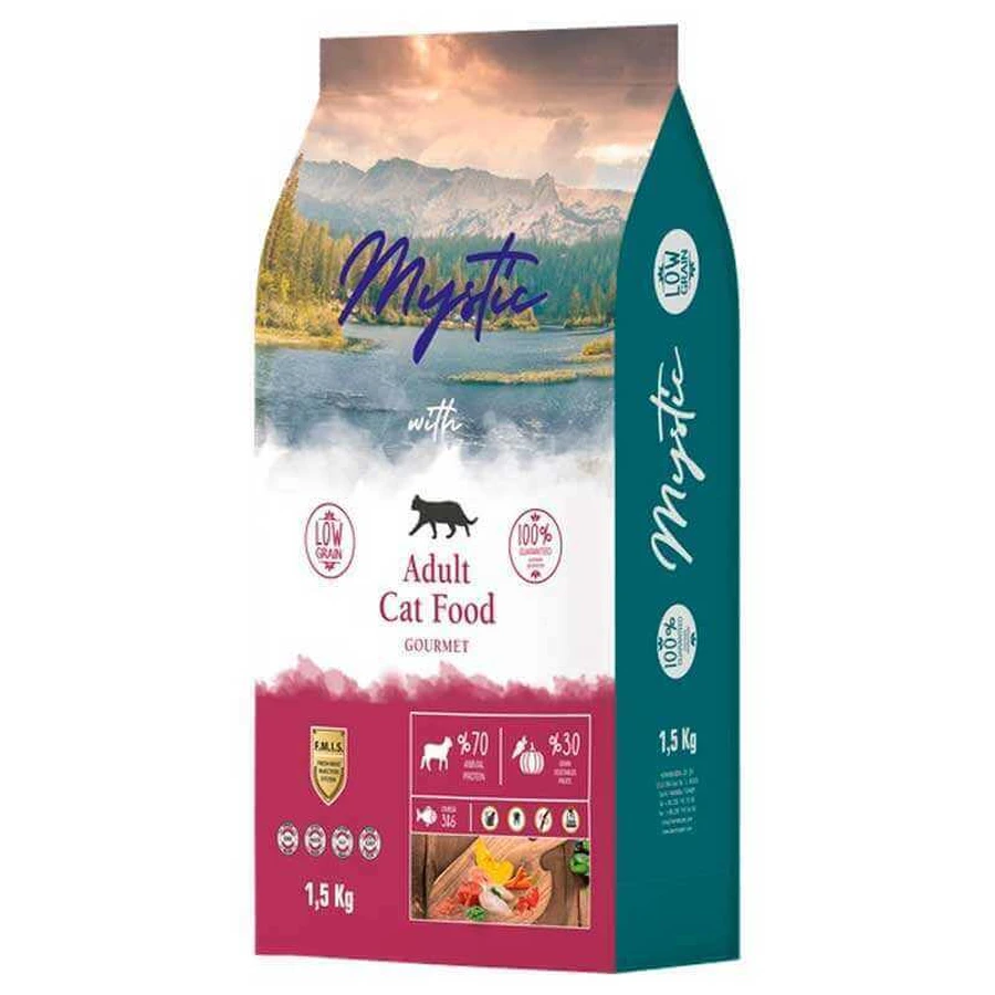 Mystic (Мистик) Adult Cat Food Gourmet - Низкозерновой сухой корм с курицей, ягненком и рыбой для взрослых привередливых котов; 1,5 кг: цены и характеристики