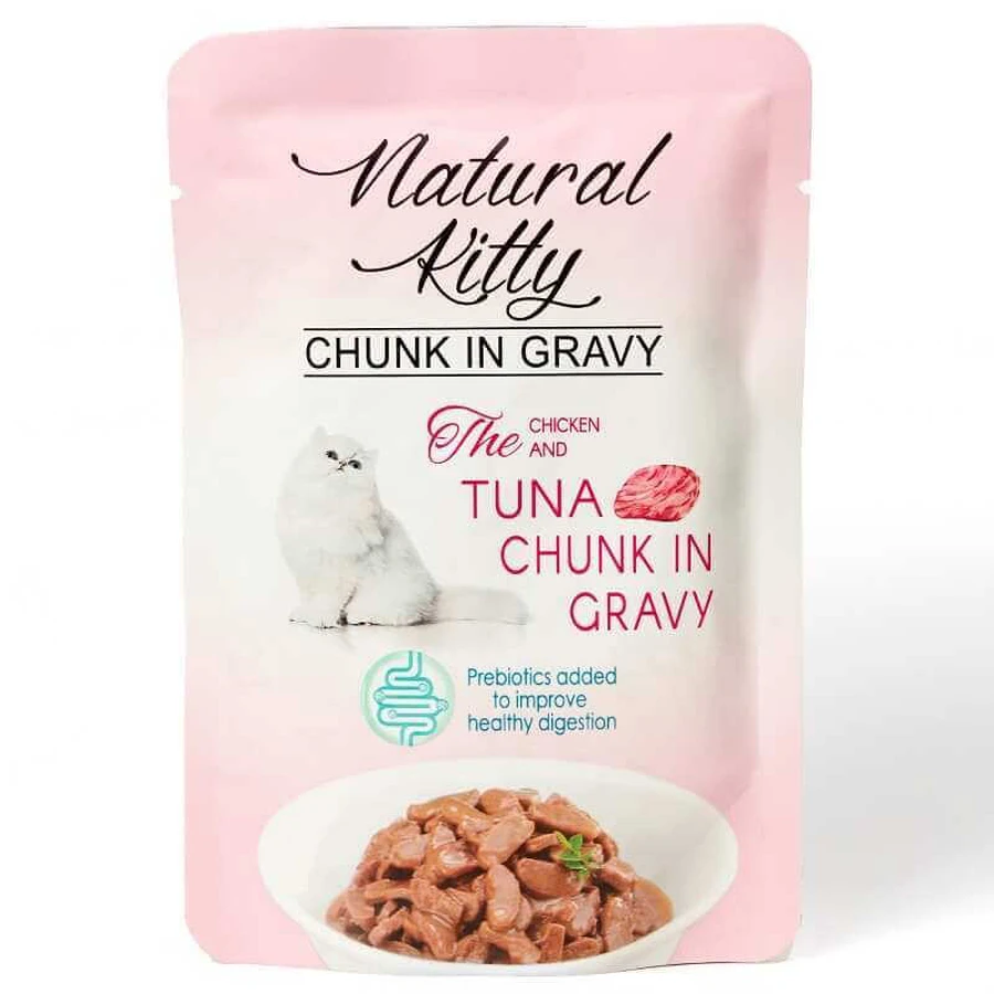 Natural Kitty Chunk in Gravy Chicken and Tuna - Вологий корм шматочки курки та тунця в соусі для котів; 85 г: ціни та характеристики