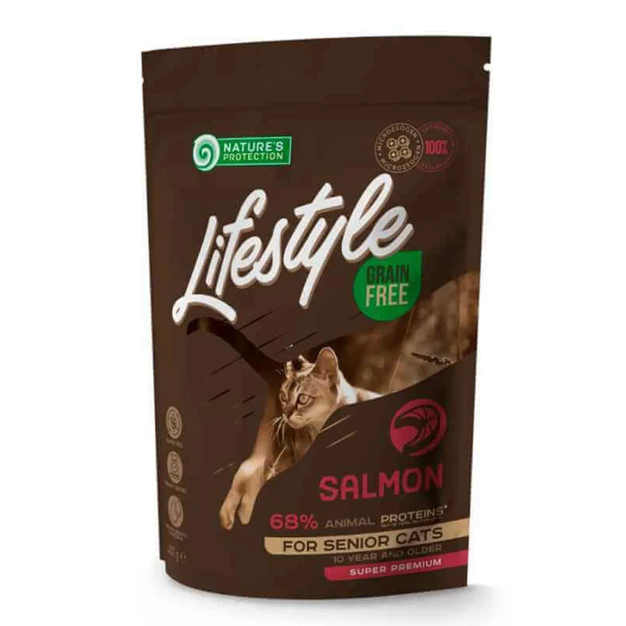 Nature's Protection Lifestyle Grain Free Salmon Senior Cats – Сухий беззерновий корм з лососем для котів похилого віку; 400 г: ціни та характеристики