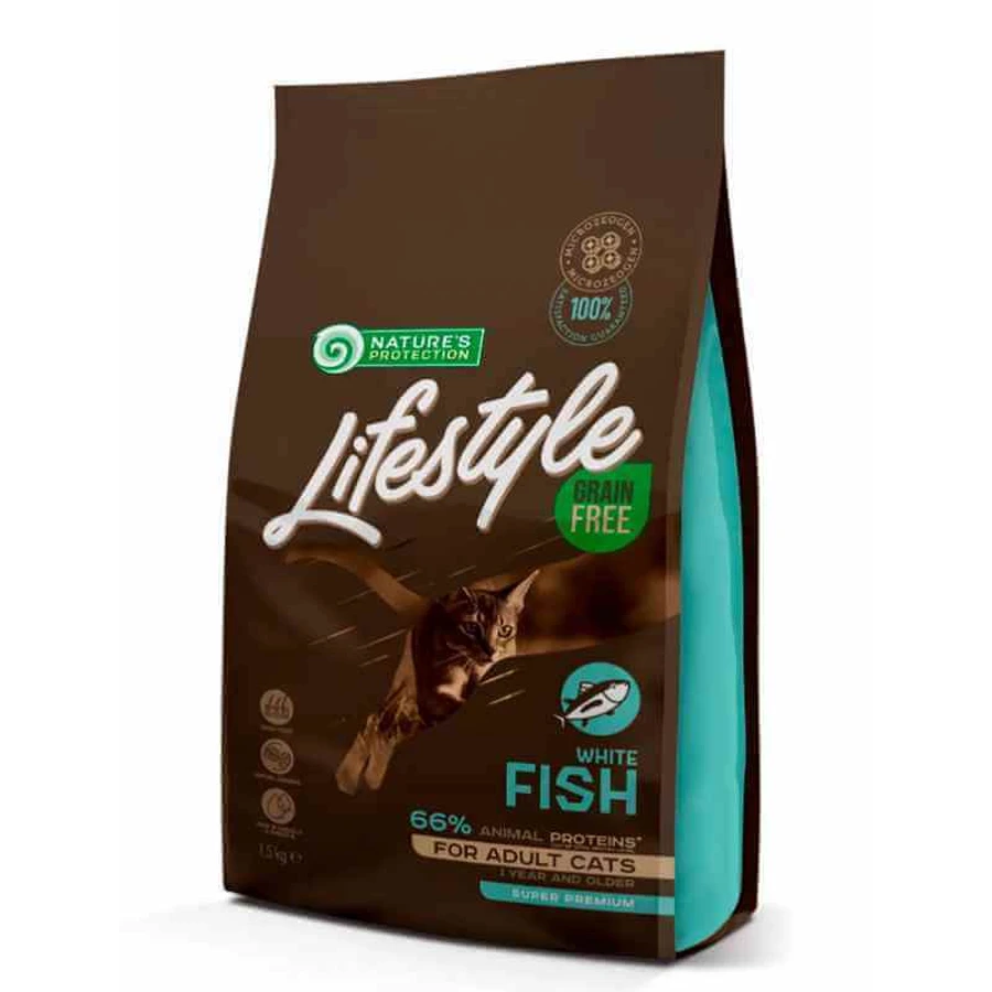 Nature's Protection Lifestyle Grain Free White Fish Adult Cat – Сухой беззерновой корм с белой рыбой для взрослых кошек; 1,5 кг: цены и характеристики