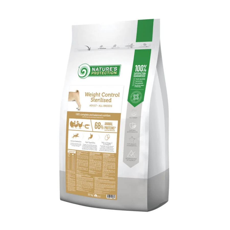Nature's Protection Weight Control Sterilised Adult All Breeds – Сухий корм для дорослих собак всіх порід після стерилізації схильних до повноти; 12 кг: ціни та характеристики