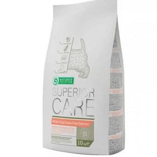 Nature's Protection Superior Care White dogs Grain Free Salmon Adult Small and Mini Breeds - Сухой беззерновой корм с лососем для взрослых собак малых пород с белой шерстью; 10 кг