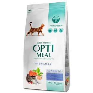 OptiMeal Complete Dry Pet Food Salmon – Сухий корм с лососем для стерилізованих котів; 10 кг