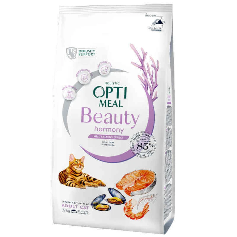 OptiMeal Beauty Harmony Adult Cat - Сухой корм с морепродуктами для взрослых котов с мягким успокоительным эффектом; 1,5 кг: цены и характеристики