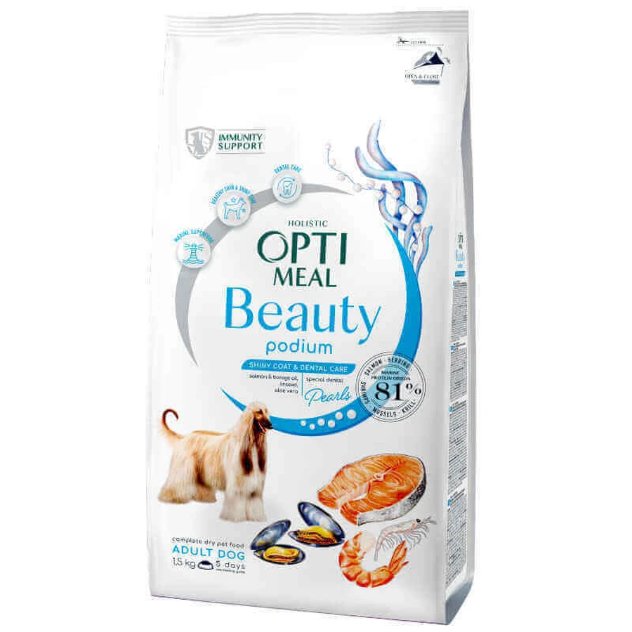 OptiMeal Beauty Podium Adult Dog - Сухой корм с морепродуктами для взрослых собак, способствующий поддержанию здоровья кожи и уходу за зубами; 1,5 кг: цены и характеристики