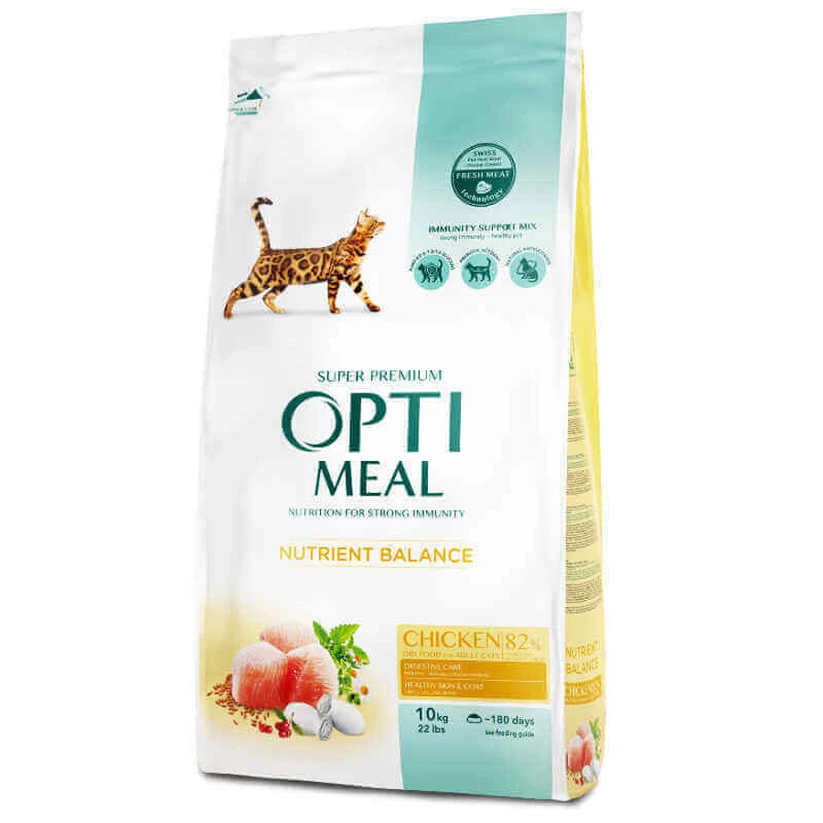 OptiMeal Chicken Nutrient Balance Cat – Сухой корм с курицей для взрослых котов; 10 кг: цены и характеристики