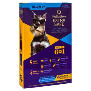 Palladium (Палладиум) Dog Extra Safe 6in1 - Противопаразитарные капли на холку от блох, клещей и гельминтов для собак (1 пипетка); 10-20 кг