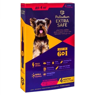 Palladium (Палладиум) Dog Extra Safe 6in1 - Противопаразитарные капли на холку от блох, клещей и гельминтов для собак (1 пипетка); до 4 кг