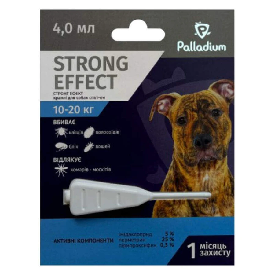 Palladium (Палладиум) Strong Effect Dog - Противопаразитарные капли на холку от блох, клещей и комаров для собак; 10-20 кг: цены и характеристики