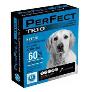 PerFect (ПёрФект) TRIO - Противопаразитарные капли на холку против блох, клещей и гельминтов для собак (1 пипетка); 20-40 кг / 2,5 мл