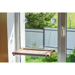 PetJoy (ПетДжой) Гамак на окно для кота; 54x35x3,5 см (Коричневый / Бежевый)