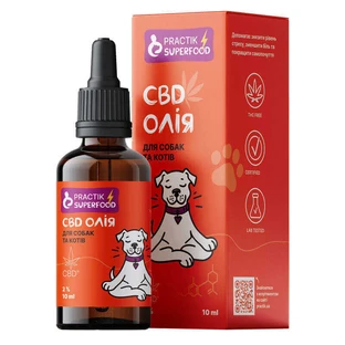 Practik Superfood CBD - Натуральна заспокійлива олія з канабісу 2% для котів та собак; 10 мл