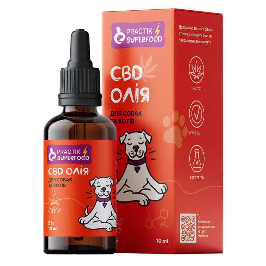 Practik Superfood CBD - Натуральна заспокійлива олія з канабісу 2% для котів та собак; 10 мл: ціни та характеристики
