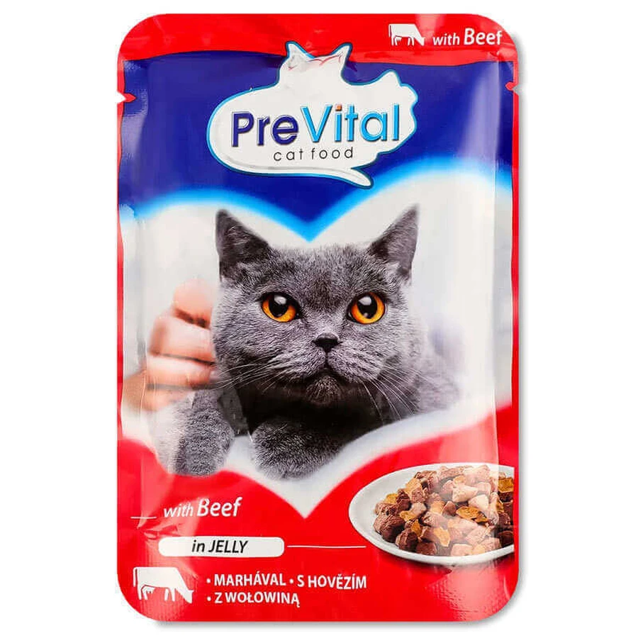 PreVital with Beef in Jelly - Влажный корм с говядиной для взрослых кошек; 100 г: цены и характеристики