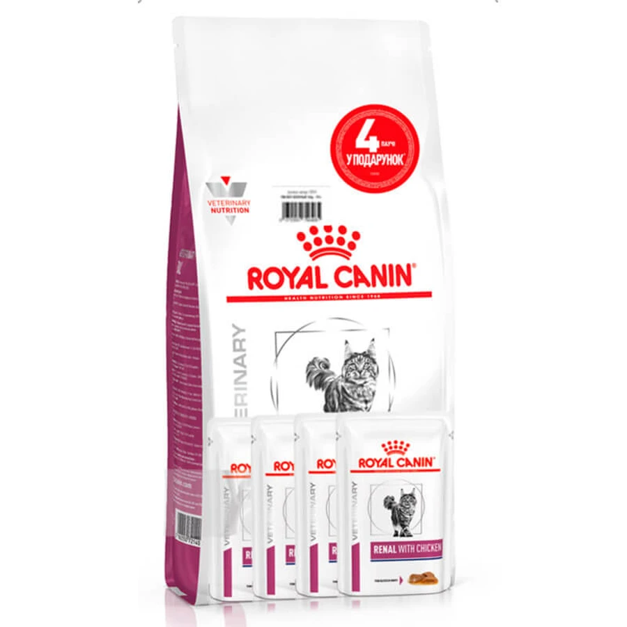 Royal Canin Renal Feline - Ветеринарная диета для кошек с заболеваниями почек; 2 кг+4х85 г: цены и характеристики