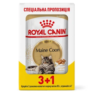 Royal Canin Maine Coon Adult - Консервированный корм для взрослых кошек породы Мейн-Кун (кусочки в соусе); 3+1 шт.