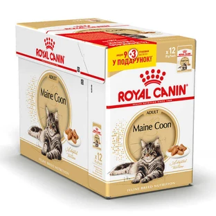 Royal Canin Maine Coon Adult - Консервований корм для дорослих котів породи Мейн-Кун (шматочки в соусі); 9+3 (85 г)