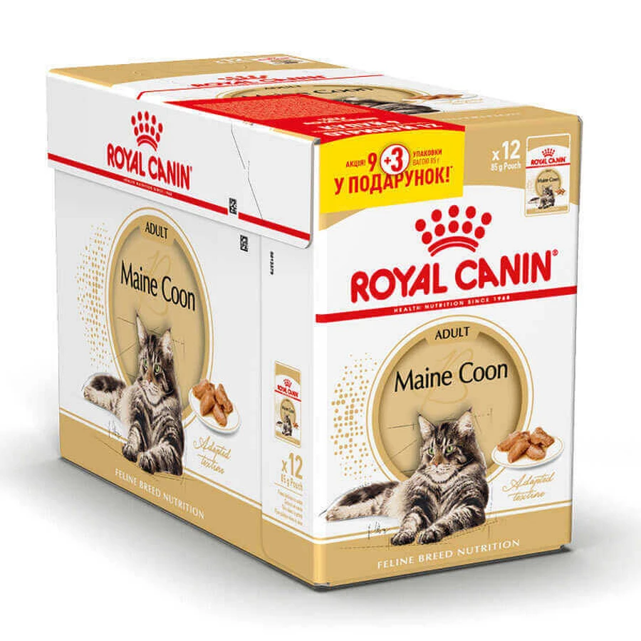Royal Canin Maine Coon Adult - Консервований корм для дорослих котів породи Мейн-Кун (шматочки в соусі); 9+3 (85 г): ціни та характеристики