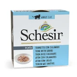 Schesir Tuna with Squid - Консервований корм з тунцем та кальмаром для дорослих котів (шматочки у желе); 85 г