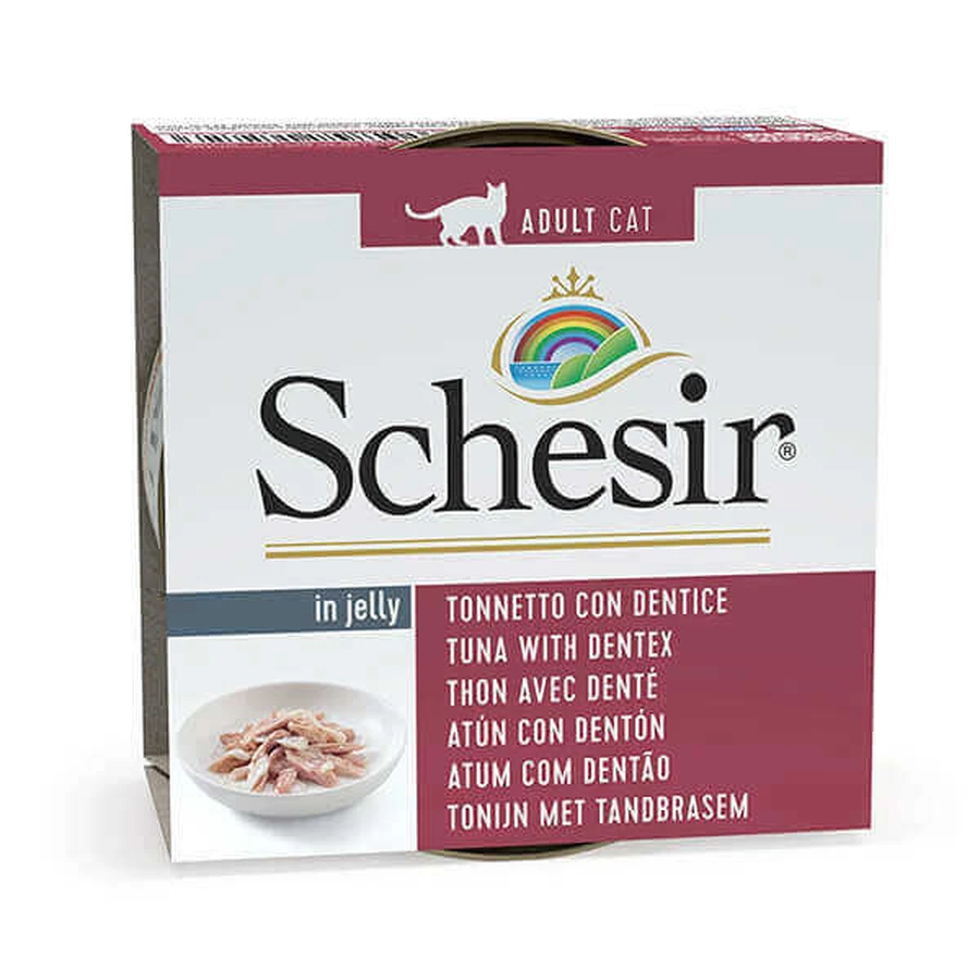 Schesir Tuna with Dentex - Консервований корм з тунцем та зубаном для дорослих котів (шматочки у желе); 85 г: ціни та характеристики