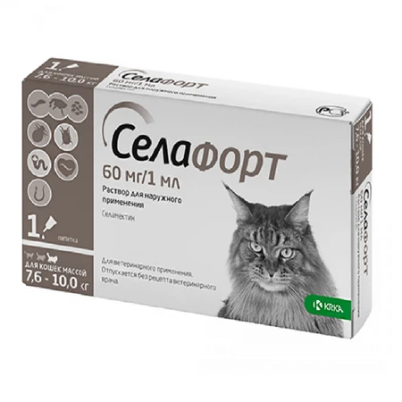 Selafort (Селафорт) by KRKA Краплі від бліх, кліщів і гельмінтів для кішок, 60 мг: ціни та характеристики