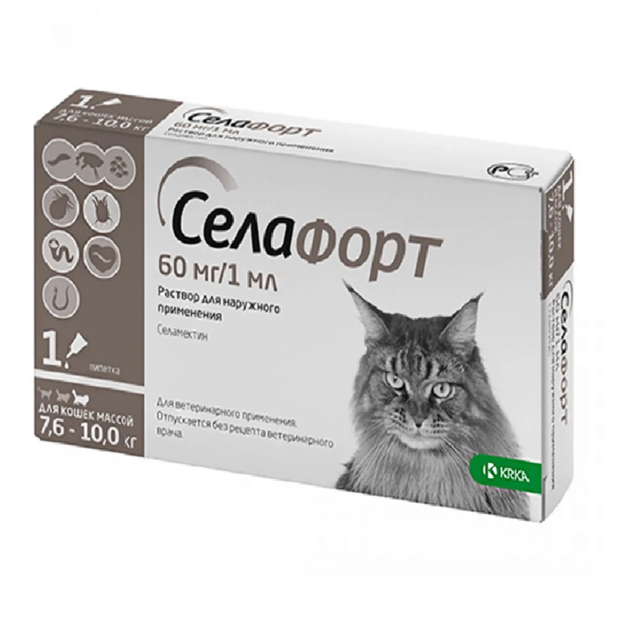 Selafort (Селафорт) by KRKA Краплі від бліх, кліщів і гельмінтів для кішок, 60 мг: ціни та характеристики