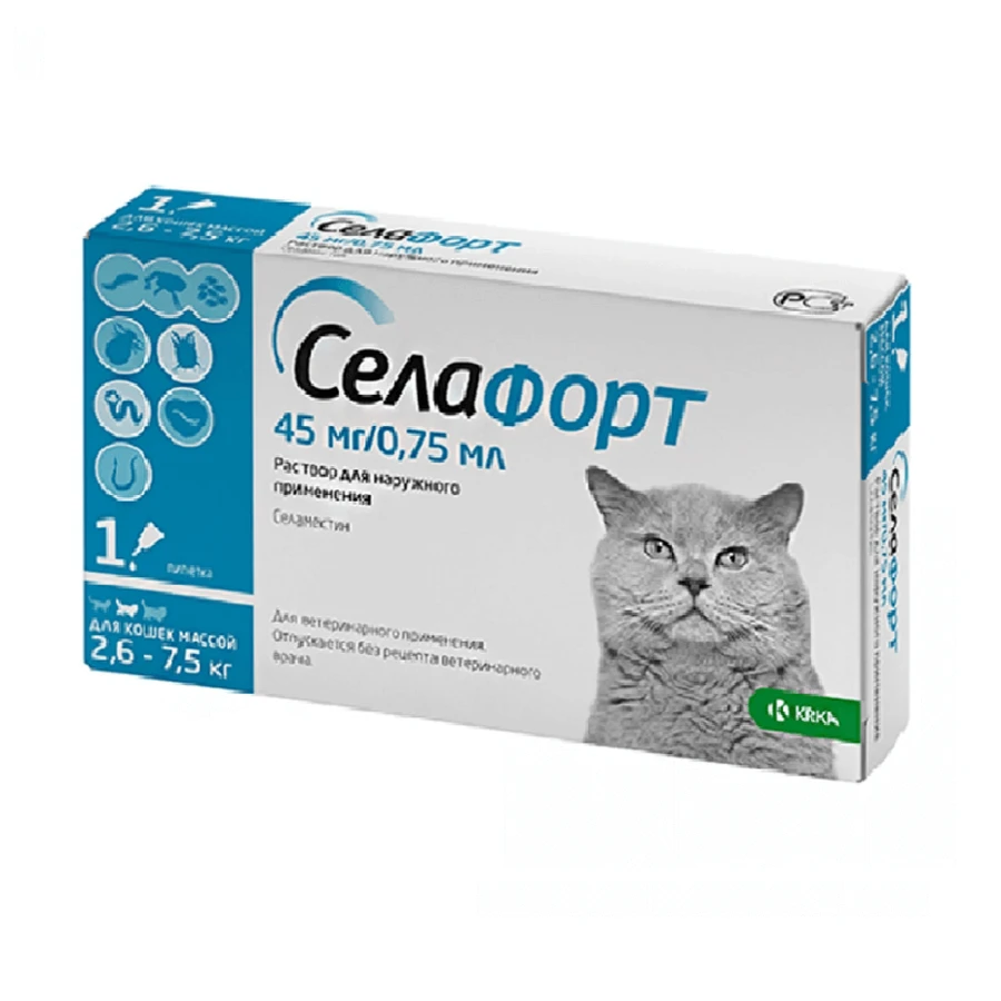 Selafort (Селафорт) by KRKA Краплі від бліх, кліщів і гельмінтів для кішок, 45 мг: ціни та характеристики