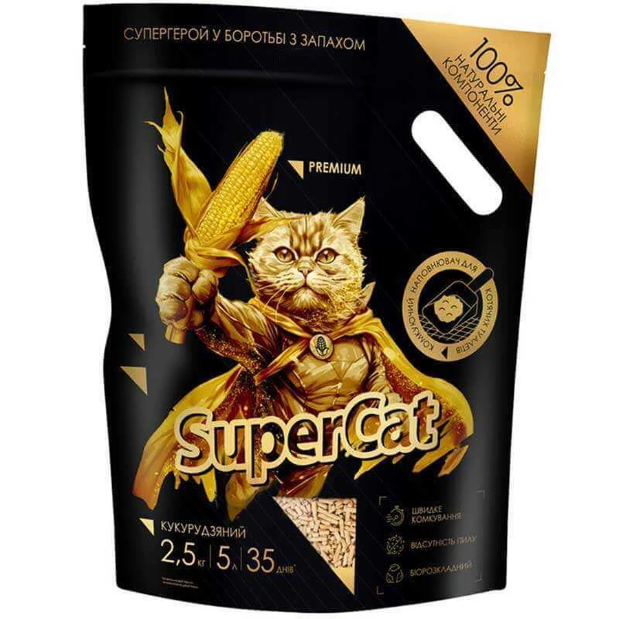 Super Cat - Кукурудзяний наповнювач Преміум для котячого туалету; 2,5 кг: ціни та характеристики