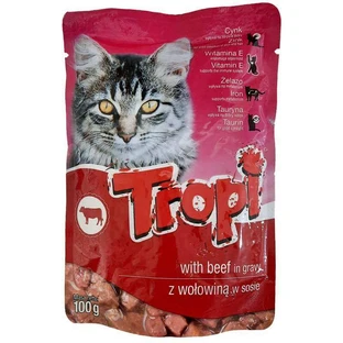 Tropi (Тропі) Pouch for Cat Beef in Gravy - Вологий корм з яловичиною для котів (шматочки у соусі); 100 г