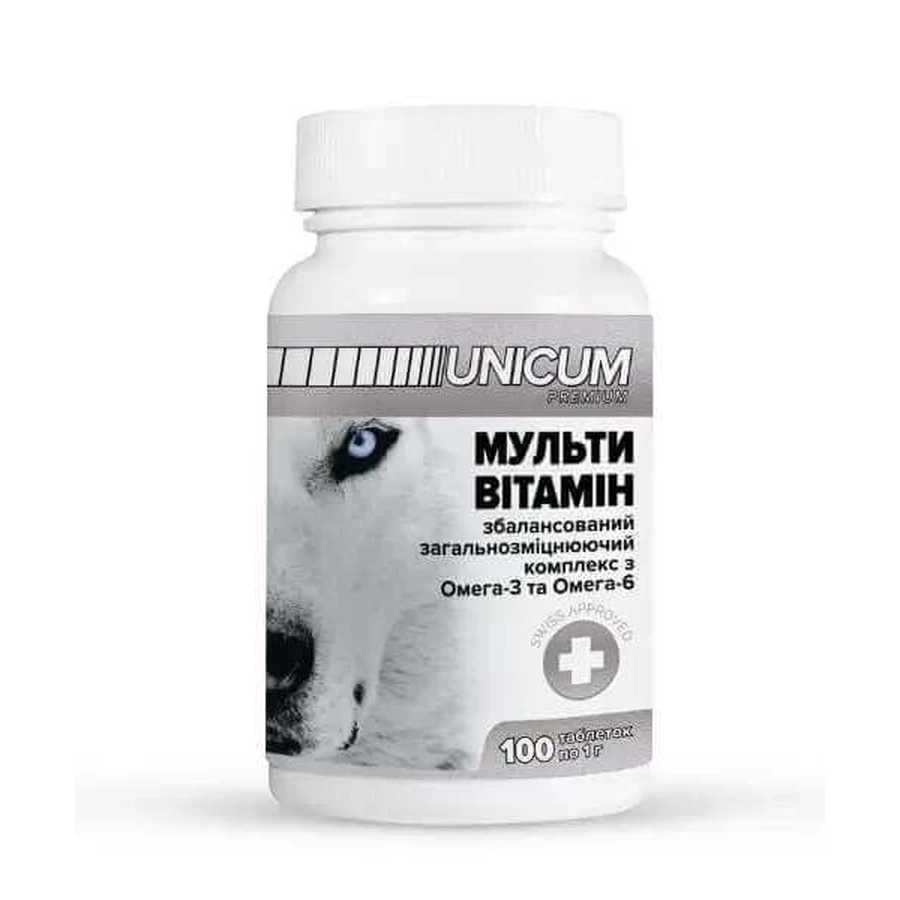 Unicum (Унікум) Premium - Кормова добавка Мультивітаміни з Омега-3 и Омега-6 для собак; 100 таб. / 0,5 г: ціни та характеристики