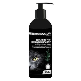 Unicum (Уникум) Premium All Types of Hair for Cats - Универсальный шампунь-кондиционер Масло чайного дерева с противопаразитарным эффектом для котов; 200 мл