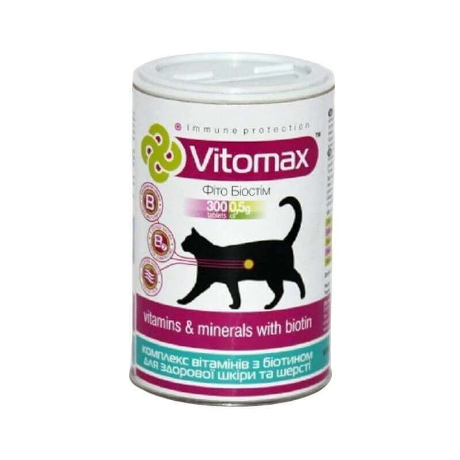 Vitomax (Вітомакс) Вітамінний комплекс з біотином для оздоровлення шкіри та блискучої шерсті котів; 300 таб.: ціни та характеристики