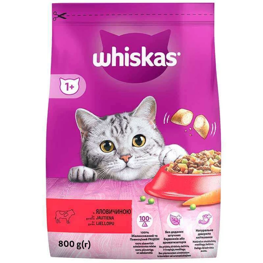 Whiskas (Віскас) - Сухий корм з яловичиною для котів; 800 г: ціни та характеристики