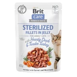 Brit Care Sterilized Fillets in Jelly Hearty Duck & Tender Turkey - Влажный корм с уткой и индейкой для стерилизованных котов (филе в желе); 85 г