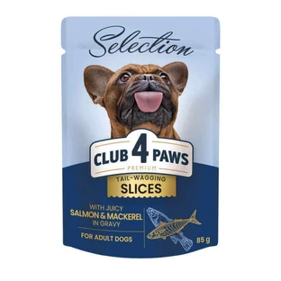 Club 4 Paws (Клуб 4 Лапи) Premium Selection Slices Dog Salmon amp; Mackerel in Gravy - Вологий корм з лососем та макреллю для собак дрібних порід (слайси в соусі); 85 г