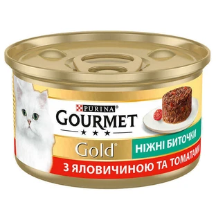 Gourmet (Гурмэ) Gold - Консервированный корм "Нежные биточки" с говядиной и томатами для кошек; 85 г