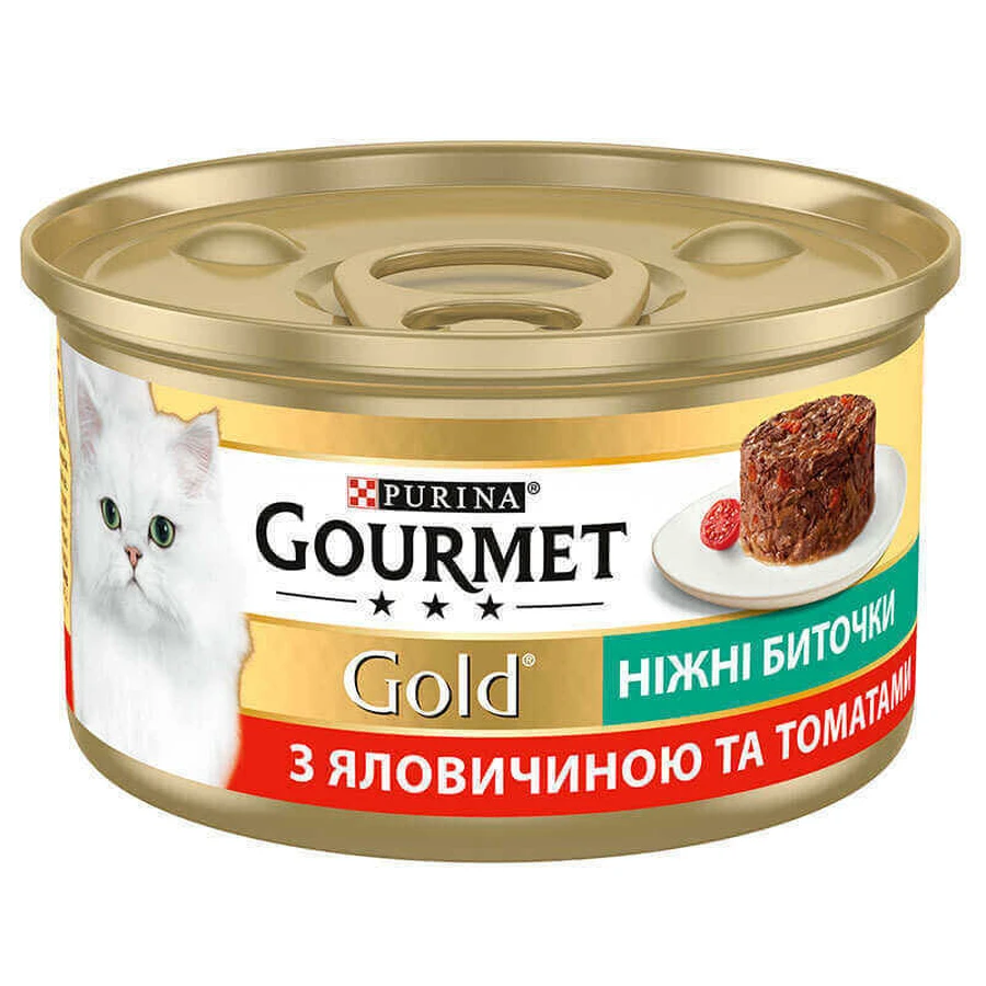 Gourmet (Гурмэ) Gold - Консервированный корм "Нежные биточки" с говядиной и томатами для кошек; 85 г: цены и характеристики