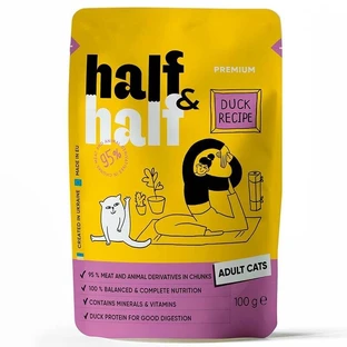 Half&Half (Халф энд Халф) - Консервированный корм с уткой для взрослых котов (кусочки в соусе); 100 г