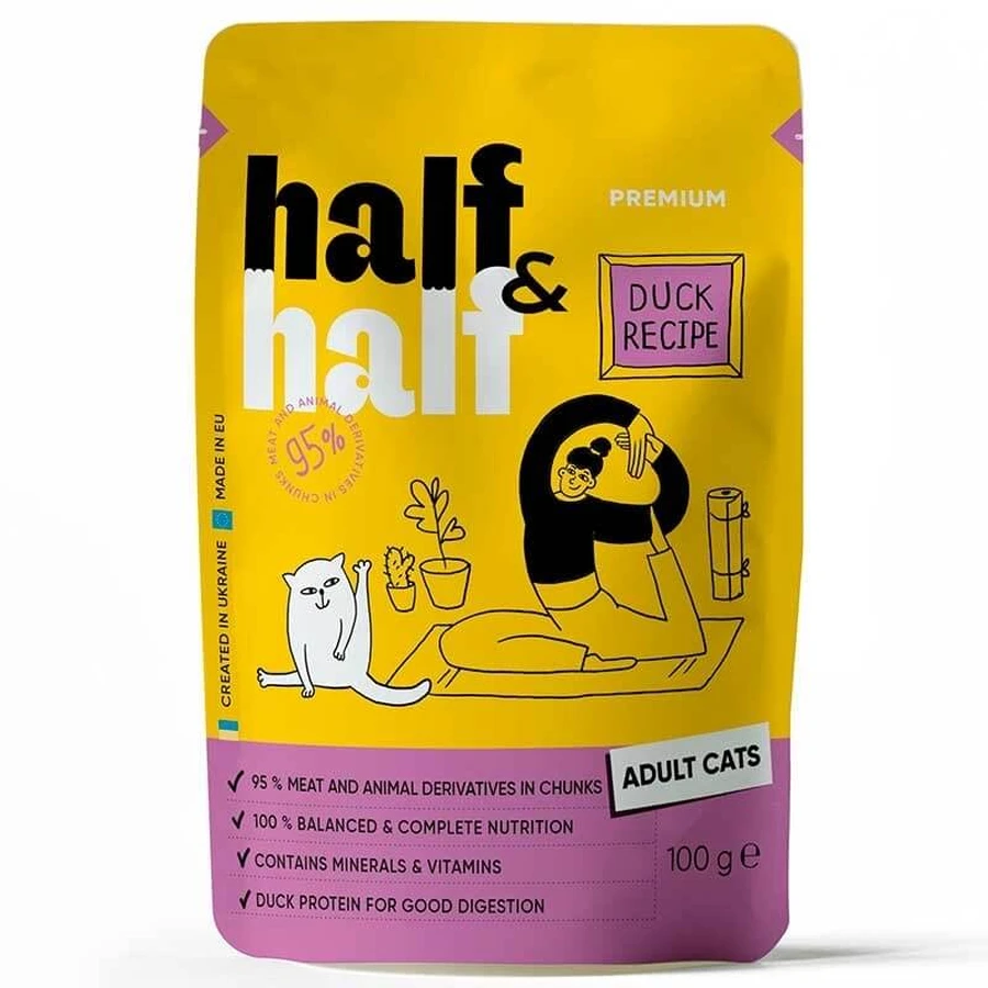 Half&Half (Халф энд Халф) - Консервированный корм с уткой для взрослых котов (кусочки в соусе); 100 г: цены и характеристики